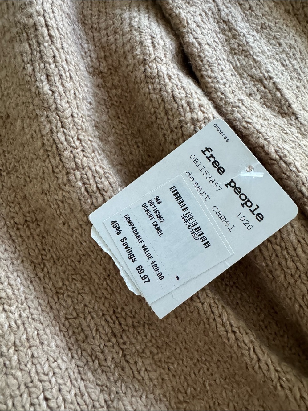 Free People Relaxed Crewneck Sweater in Camel Tan - Picture 2 of 3